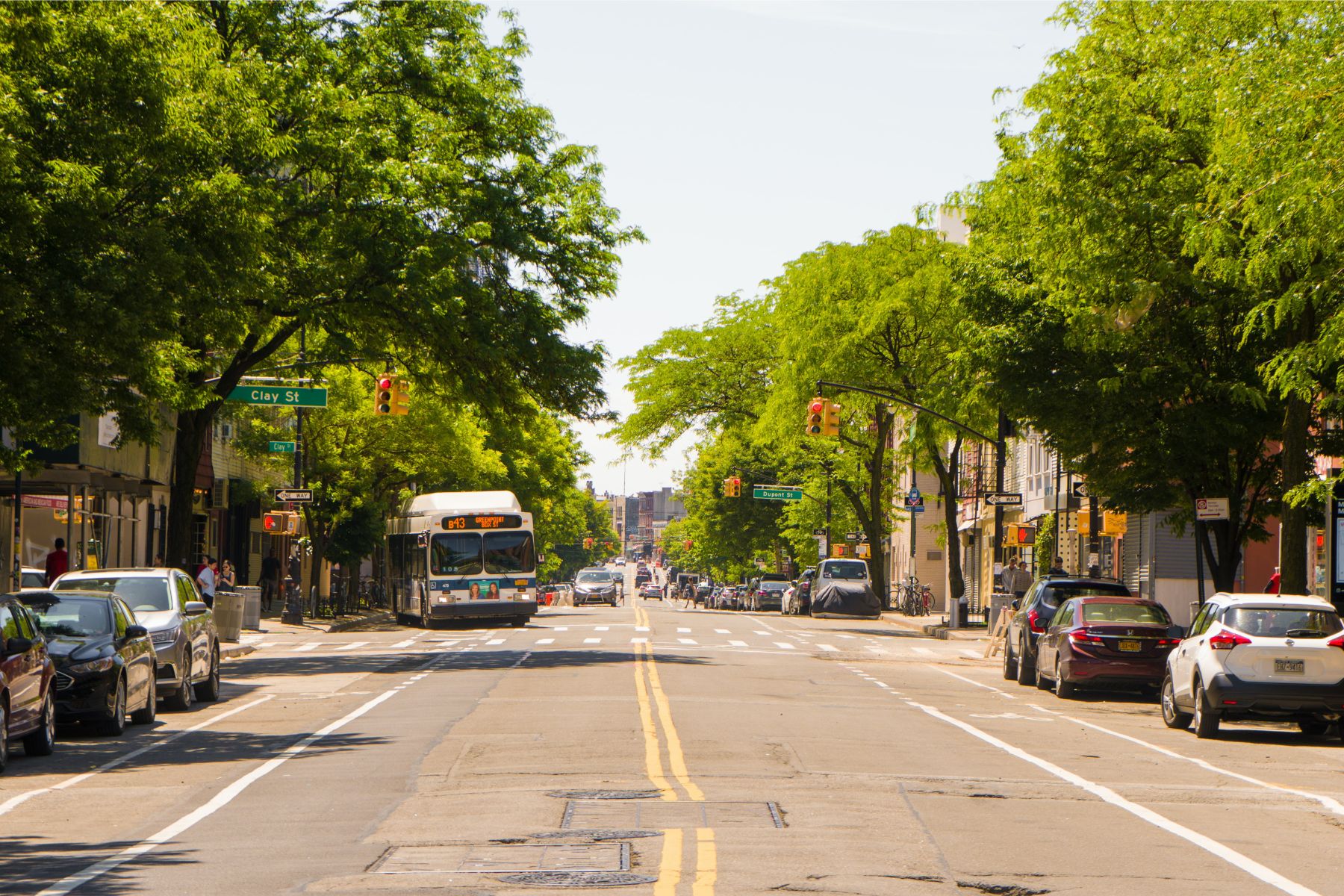 Street view in which a bus is parked